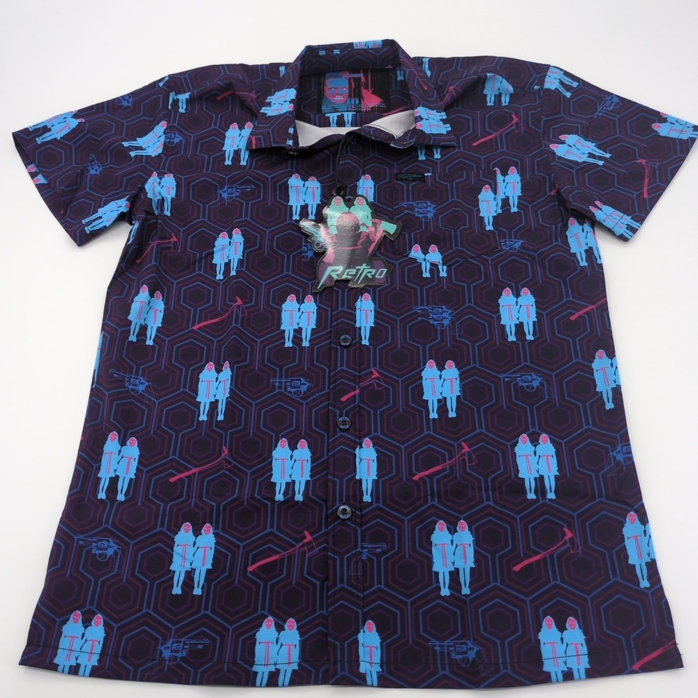 Retro Rifle "The Shining" Twins Men's Short Sleeve Button Down Shirt Medium NWT